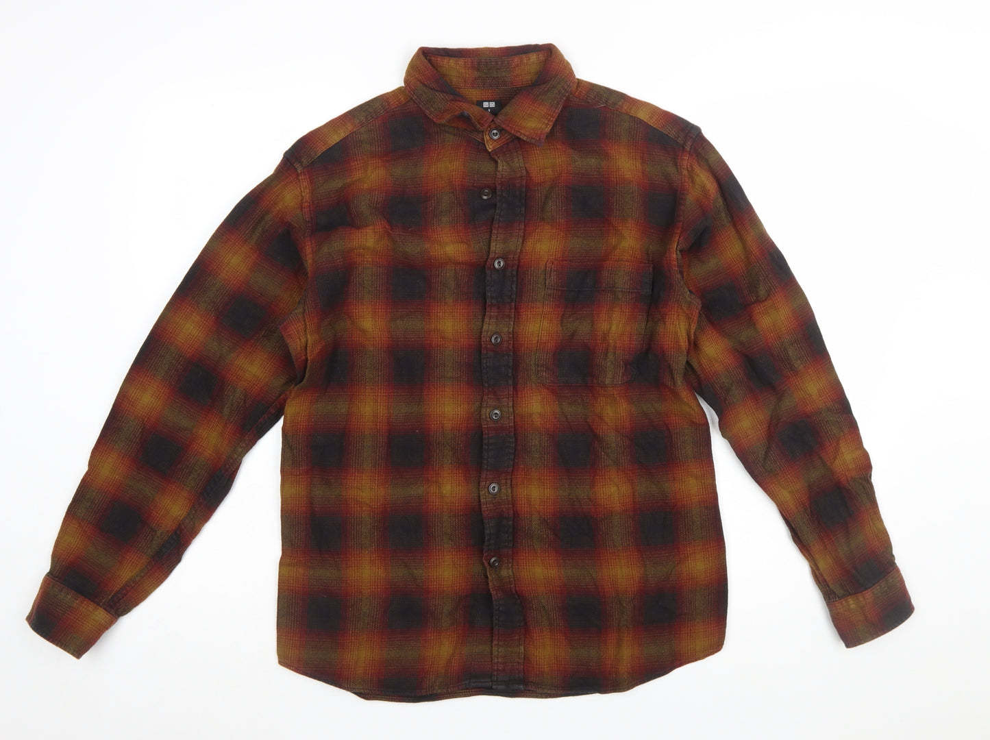 Uniqlo Men's Brown Check Flannel Button-Up Shirt Size S