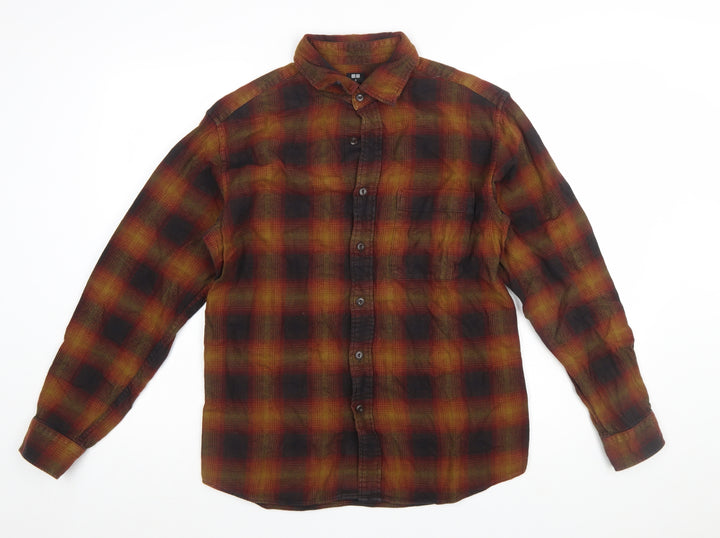 Uniqlo Men's Brown Check Flannel Button-Up Shirt Size S
