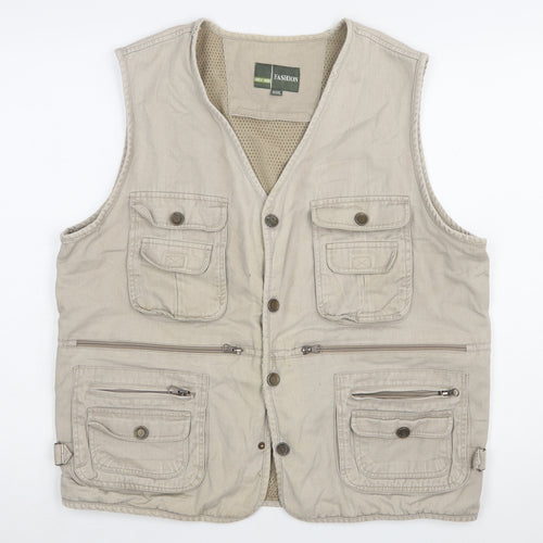 Fashion Men's Beige 3XL Outdoor Multi-Pocket Cotton Waistcoat