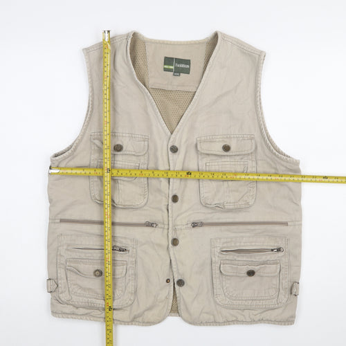 Fashion Men's Beige 3XL Outdoor Multi-Pocket Cotton Waistcoat