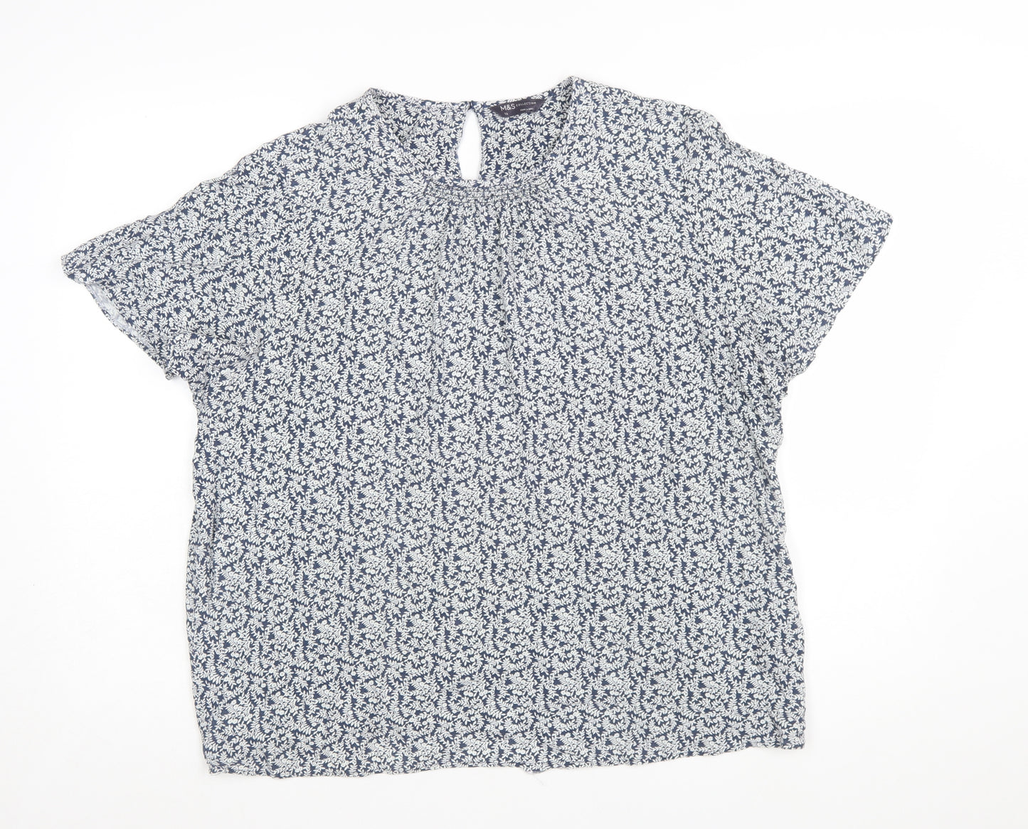 Marks and Spencer Women Blue Floral Viscose Tunic Blouse Size 12