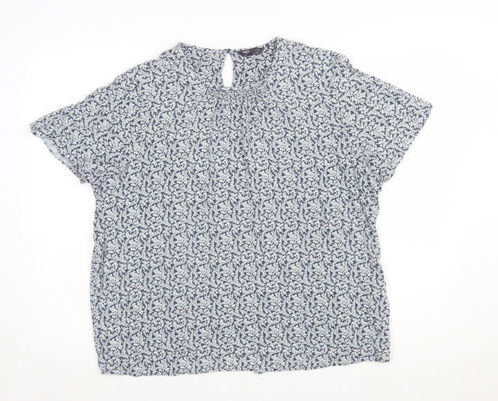 Marks and Spencer Women Blue Floral Viscose Tunic Blouse Size 12