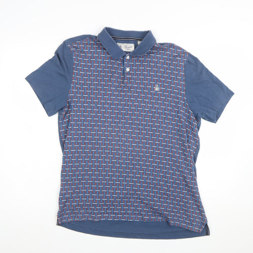 Original Penguin Men's Blue Geometric Cotton Polo Shirt L