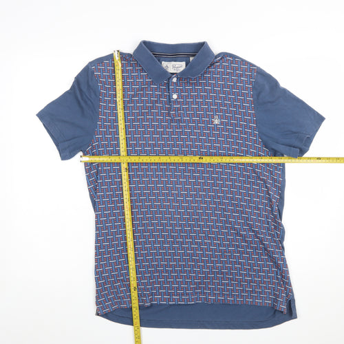 Original Penguin Men's Blue Geometric Cotton Polo Shirt L