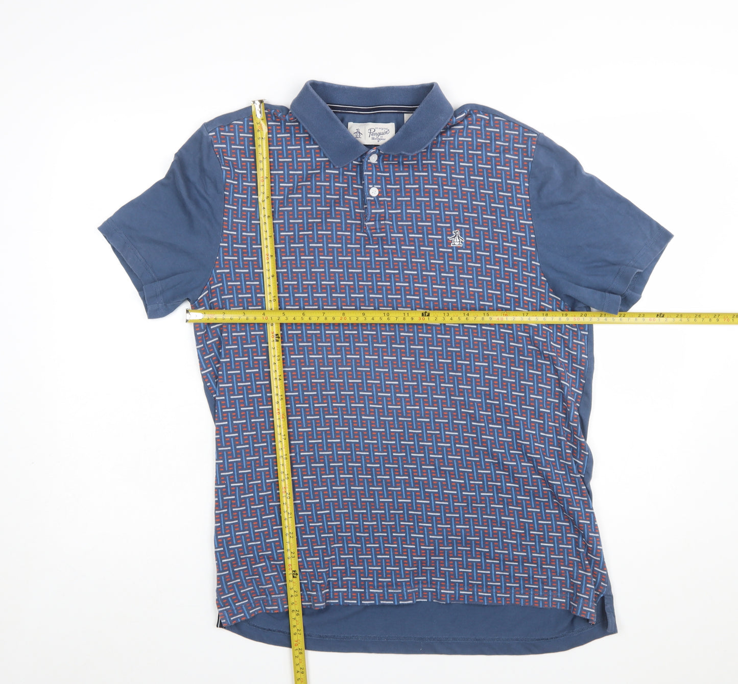 Original Penguin Men's Blue Geometric Cotton Polo Shirt L