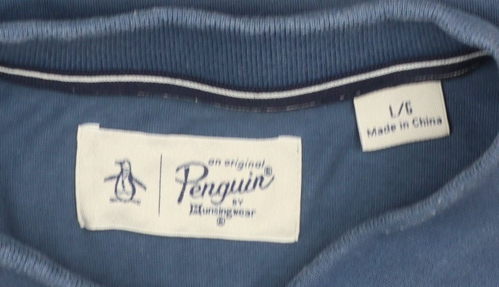 Original Penguin Men's Blue Geometric Cotton Polo Shirt L