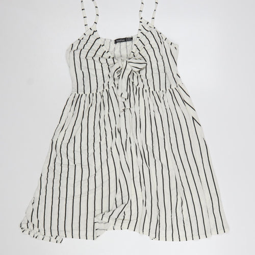Boohoo Women White Striped Tie Front Sleeveless Slip Dress Size 20