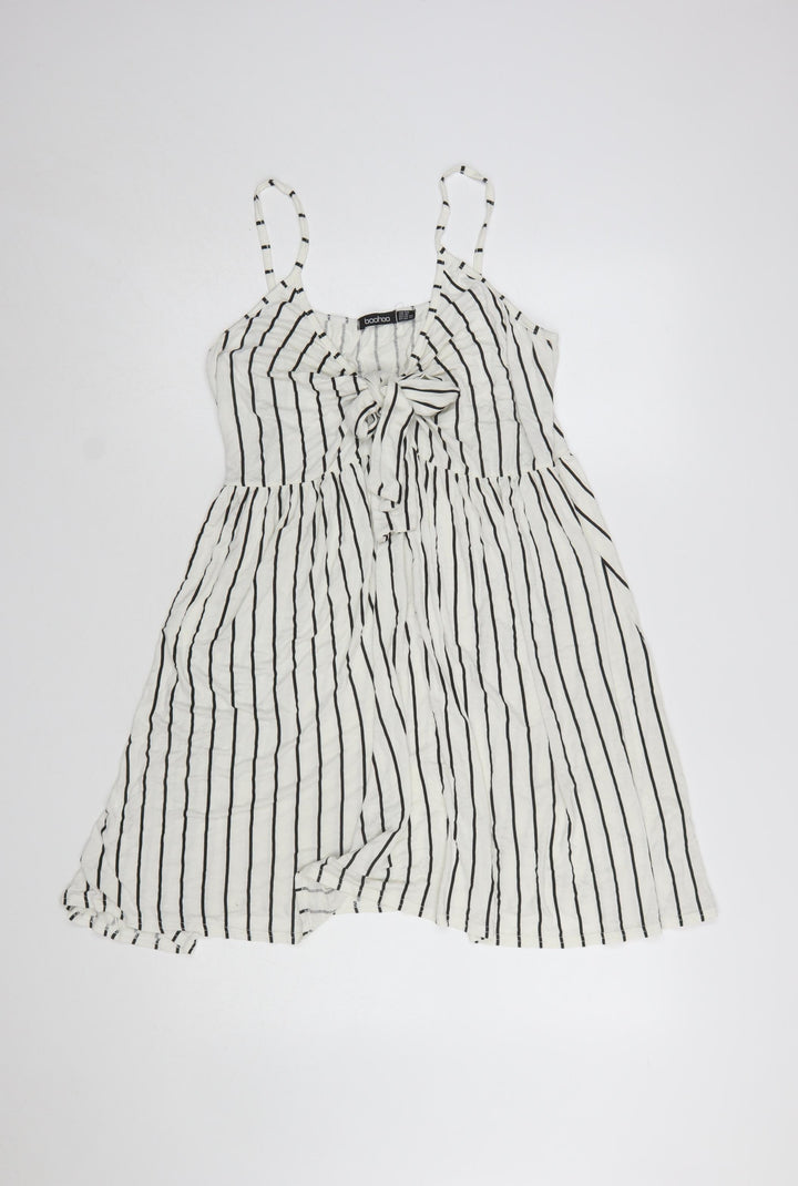 Boohoo Women White Striped Tie Front Sleeveless Slip Dress Size 20