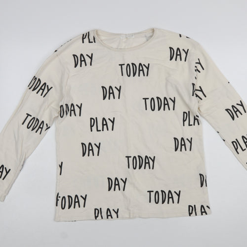 Zara Girls Ivory Long Sleeve 'Play Today' Cotton T-Shirt 11-12 Years
