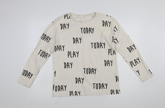 Zara Girls Ivory Long Sleeve 'Play Today' Cotton T-Shirt 11-12 Years