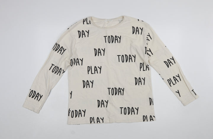 Zara Girls Ivory Long Sleeve 'Play Today' Cotton T-Shirt 11-12 Years
