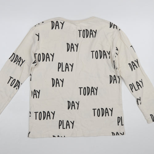 Zara Girls Ivory Long Sleeve 'Play Today' Cotton T-Shirt 11-12 Years