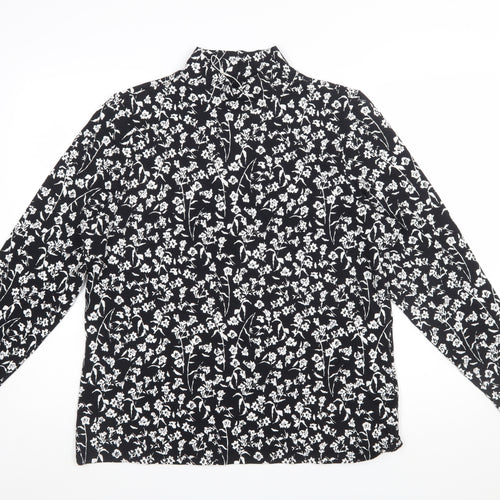 Marks and Spencer Womens Black Floral High Neck Long Sleeve Cotton Jersey Blouse Size 20