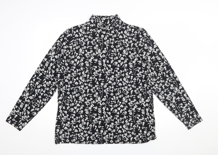 Marks and Spencer Womens Black Floral High Neck Long Sleeve Cotton Jersey Blouse Size 20