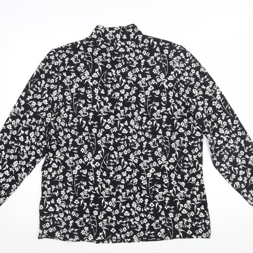 Marks and Spencer Womens Black Floral High Neck Long Sleeve Cotton Jersey Blouse Size 20