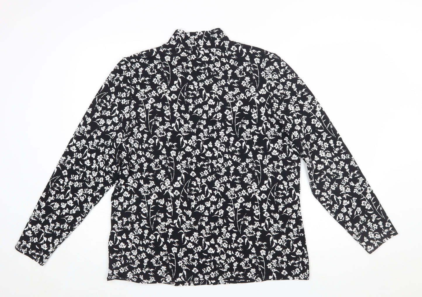 Marks and Spencer Womens Black Floral High Neck Long Sleeve Cotton Jersey Blouse Size 20