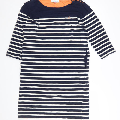 Brakeburn Women Blue Striped Shift Dress Size 12 Cotton Nautical