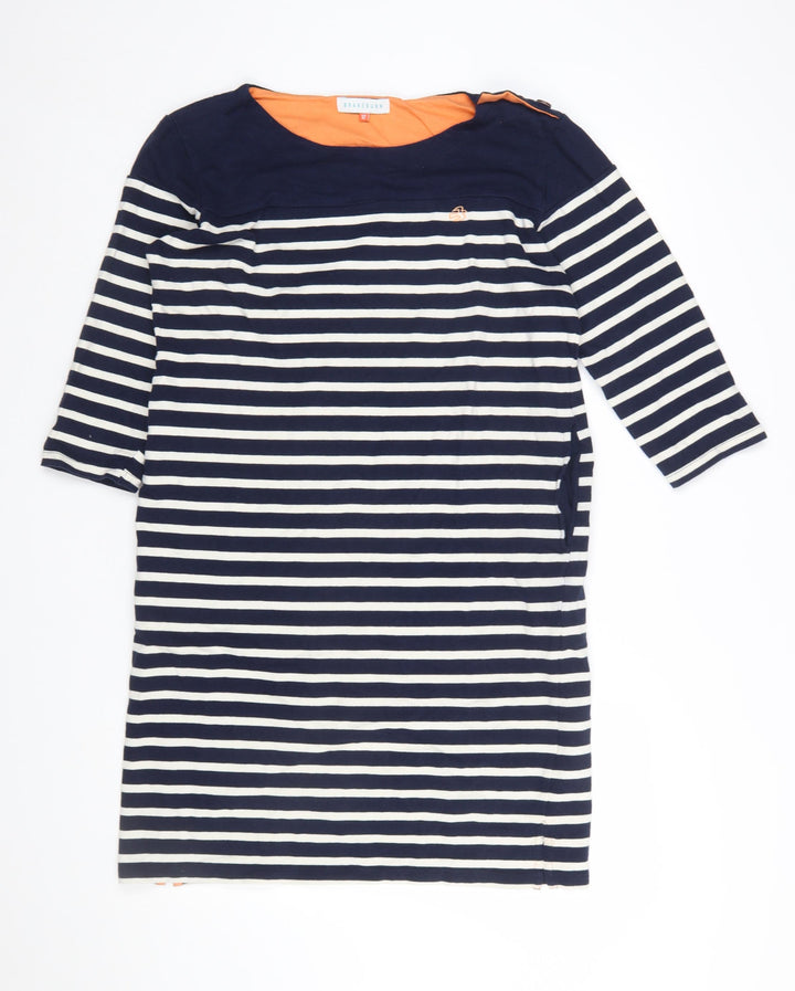 Brakeburn Women Blue Striped Shift Dress Size 12 Cotton Nautical