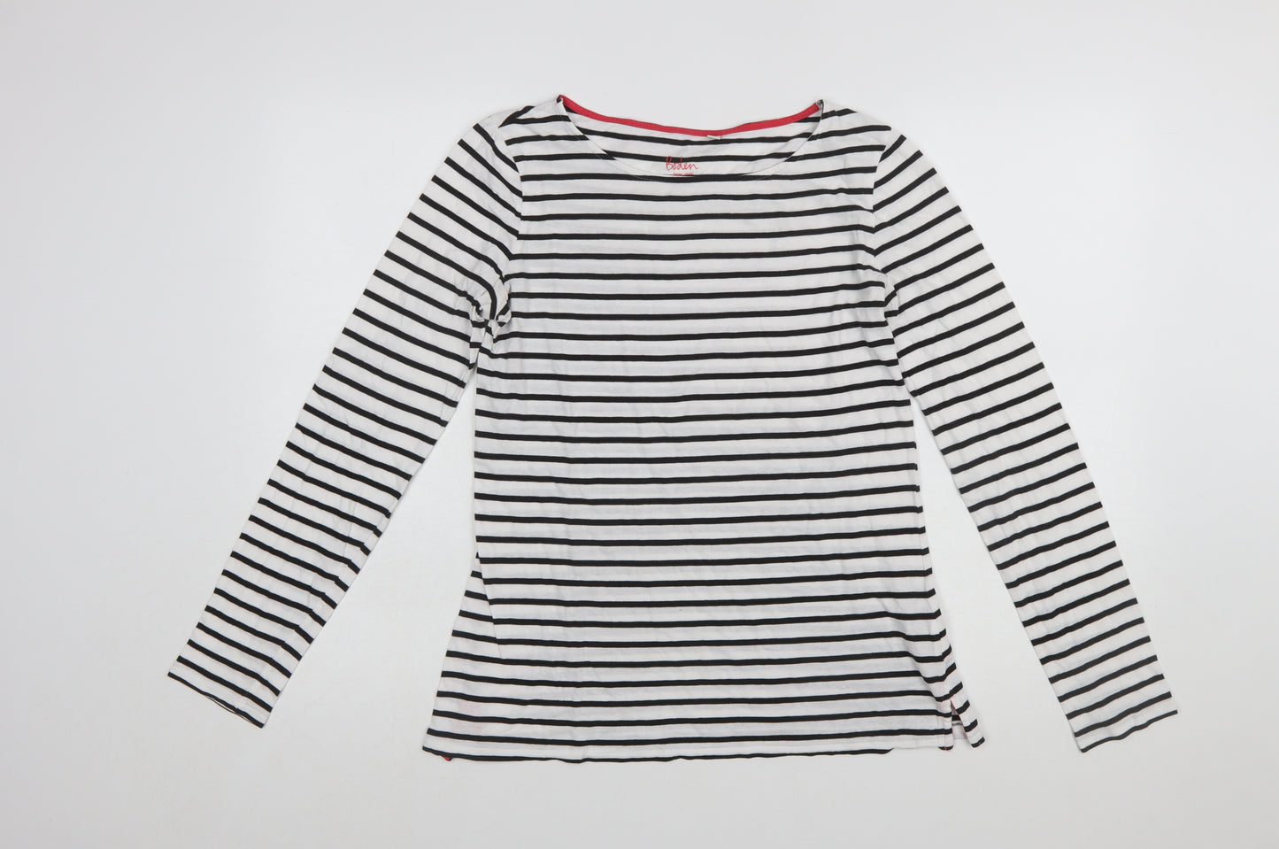 Boden Women White Striped Long Sleeve Cotton Boat Neck T-Shirt UK 10