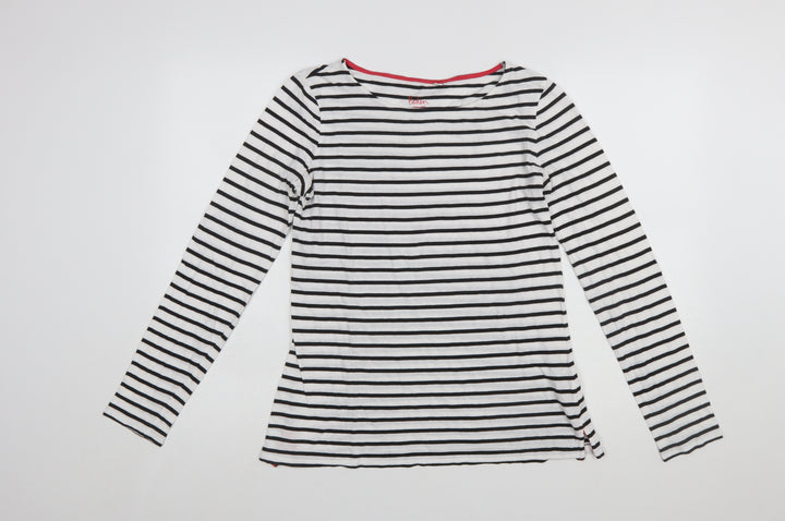 Boden Women White Striped Long Sleeve Cotton Boat Neck T-Shirt UK 10