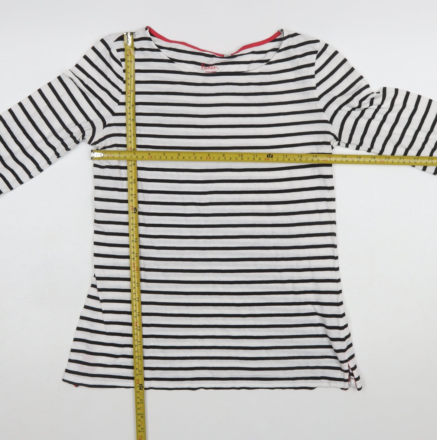 Boden Women White Striped Long Sleeve Cotton Boat Neck T-Shirt UK 10