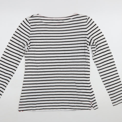 Boden Women White Striped Long Sleeve Cotton Boat Neck T-Shirt UK 10