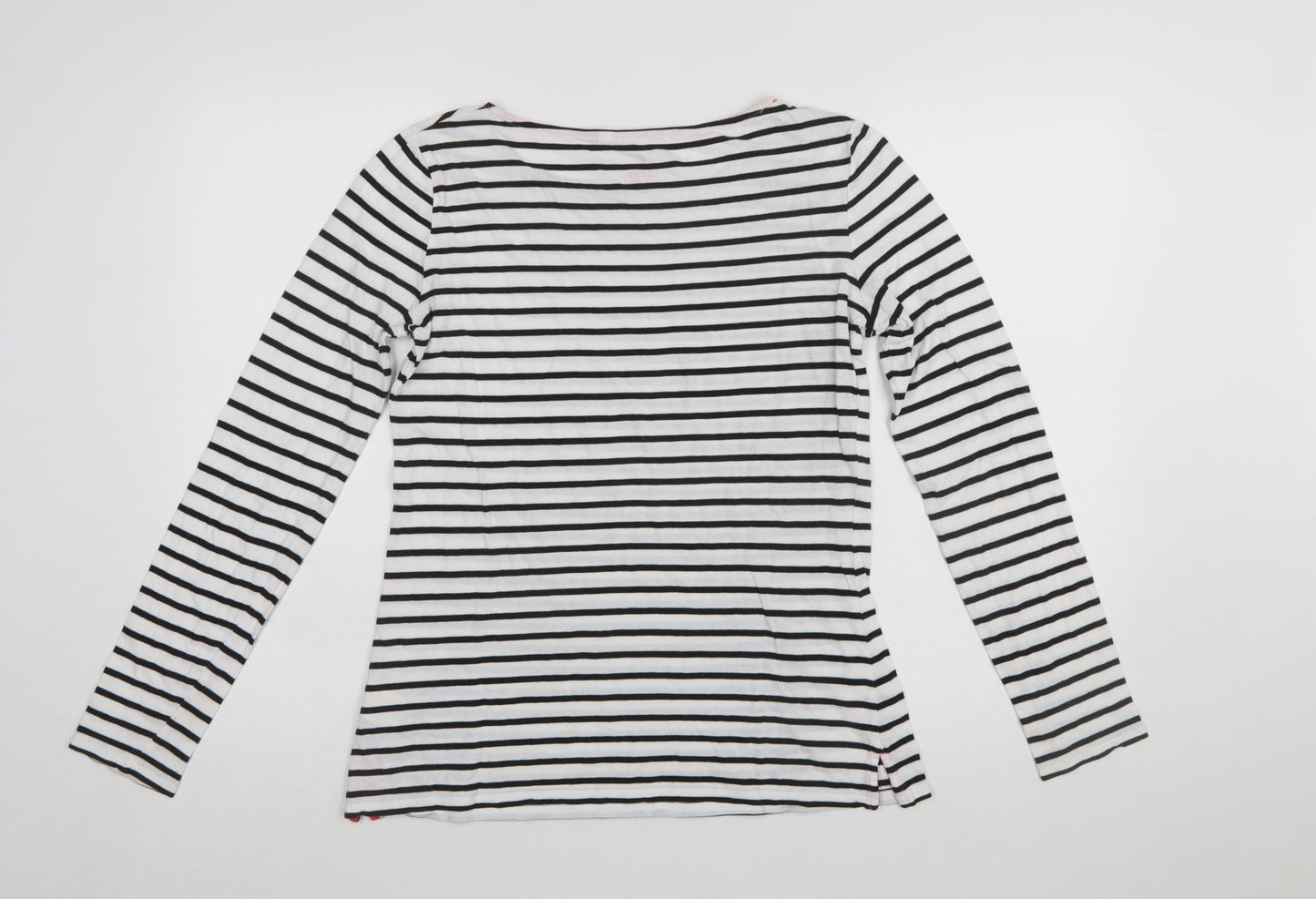 Boden Women White Striped Long Sleeve Cotton Boat Neck T-Shirt UK 10