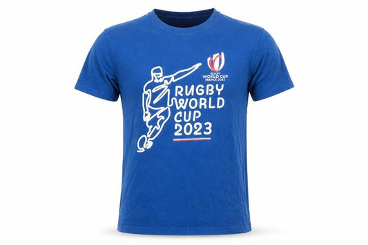 Front view of Rugby World Cup 2023 Blue Men’s Small Graphic Cotton T-Shirt