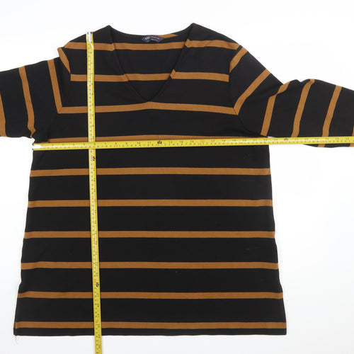 Marks and Spencer Women’s Black Brown Striped V-Neck Jersey Top Size 14