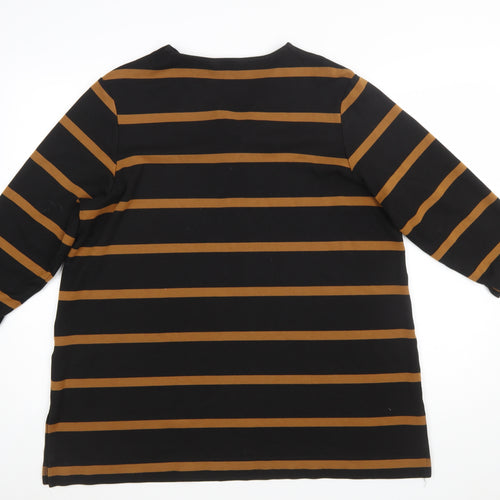 Marks and Spencer Women’s Black Brown Striped V-Neck Jersey Top Size 14