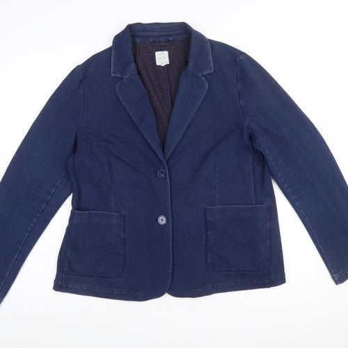 White Stuff Women Navy Blue Cotton Blend Single-Breasted Blazer UK 18