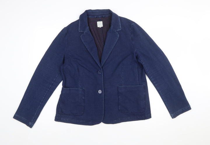 White Stuff Women Navy Blue Cotton Blend Single-Breasted Blazer UK 18