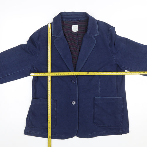 White Stuff Women Navy Blue Cotton Blend Single-Breasted Blazer UK 18