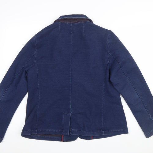 White Stuff Women Navy Blue Cotton Blend Single-Breasted Blazer UK 18