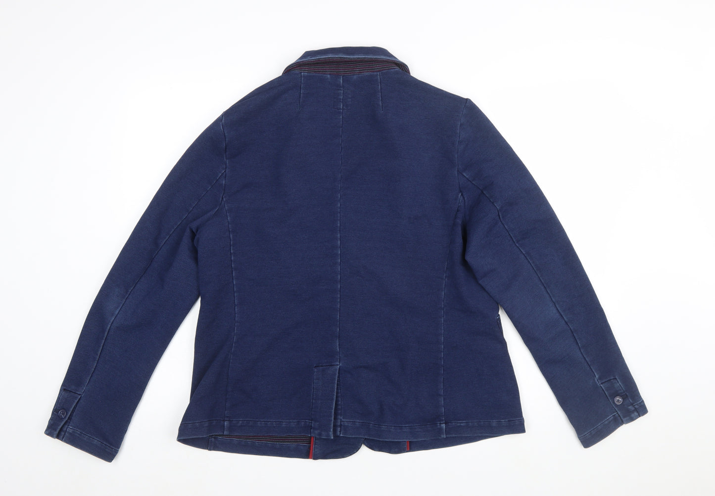 White Stuff Women Navy Blue Cotton Blend Single-Breasted Blazer UK 18