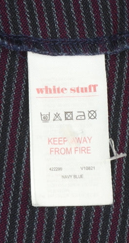 White Stuff Women Navy Blue Cotton Blend Single-Breasted Blazer UK 18