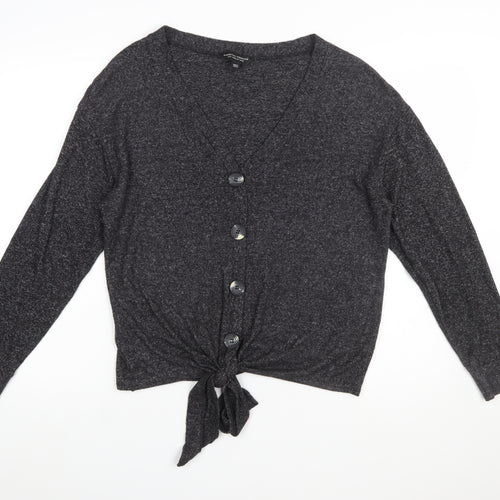 Dorothy Perkins Women's Grey V-Neck Button Tie Cardigan UK 12