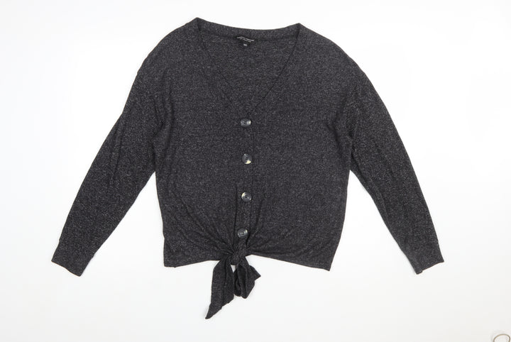 Dorothy Perkins Women's Grey V-Neck Button Tie Cardigan UK 12