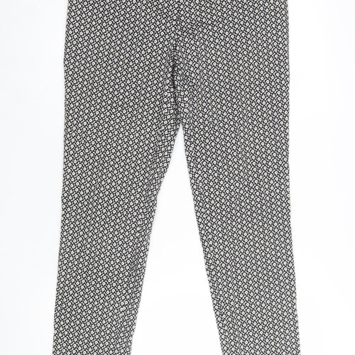 Oasis Women Black White Floral Cotton Slim Trousers Size 12