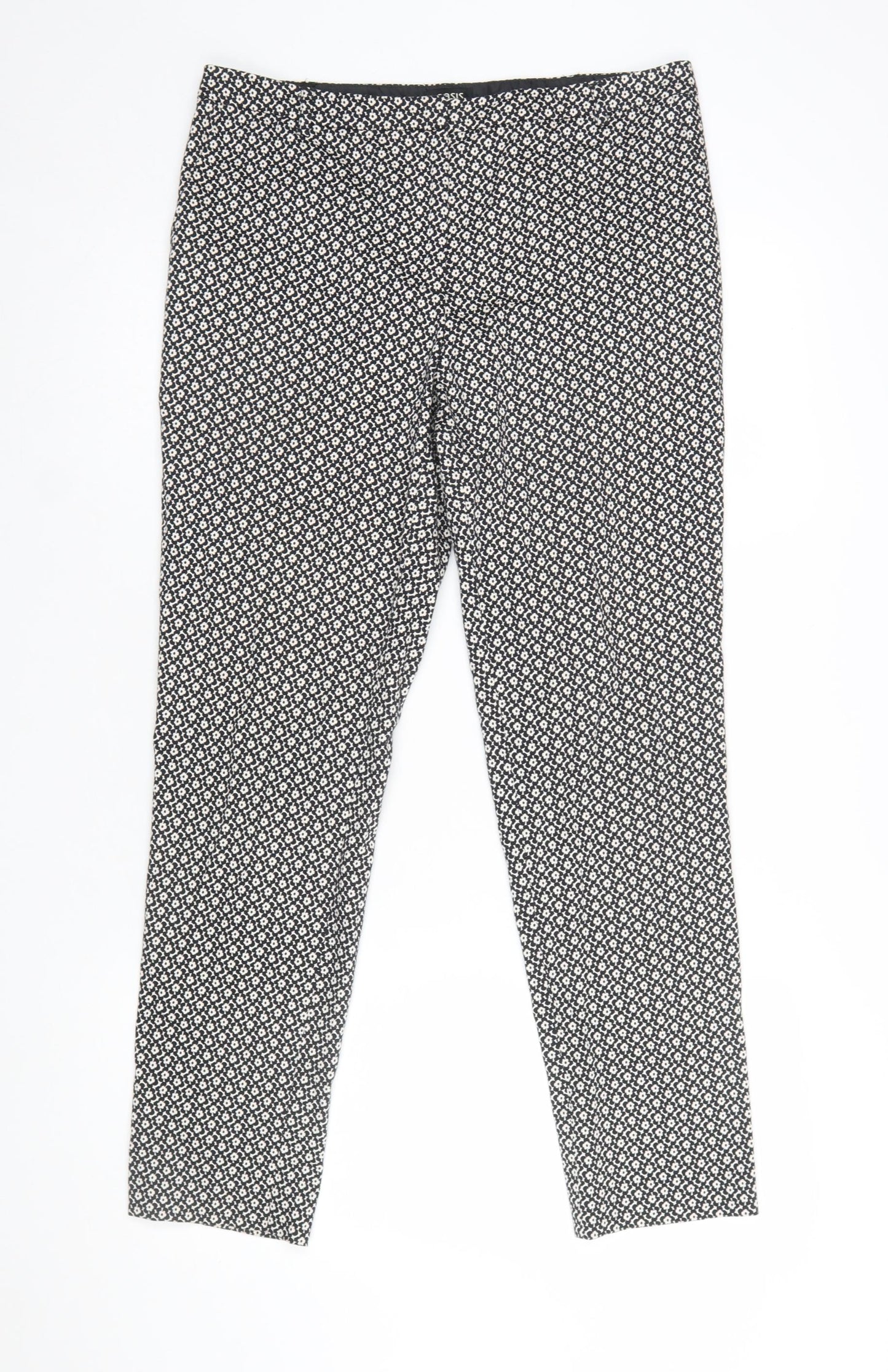 Oasis Women Black White Floral Cotton Slim Trousers Size 12