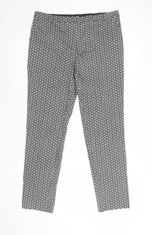 Oasis Women Black White Floral Cotton Slim Trousers Size 12