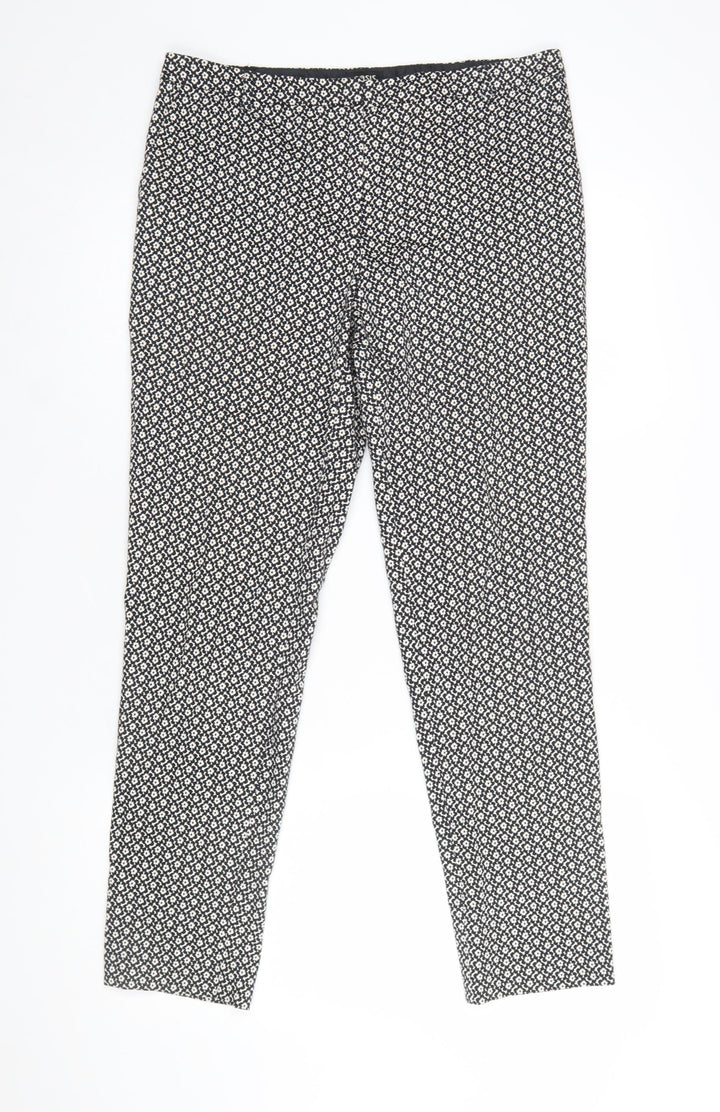 Oasis Women Black White Floral Cotton Slim Trousers Size 12