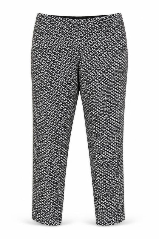 Front view of Oasis Women Black White Floral Cotton Slim Trousers, size 12