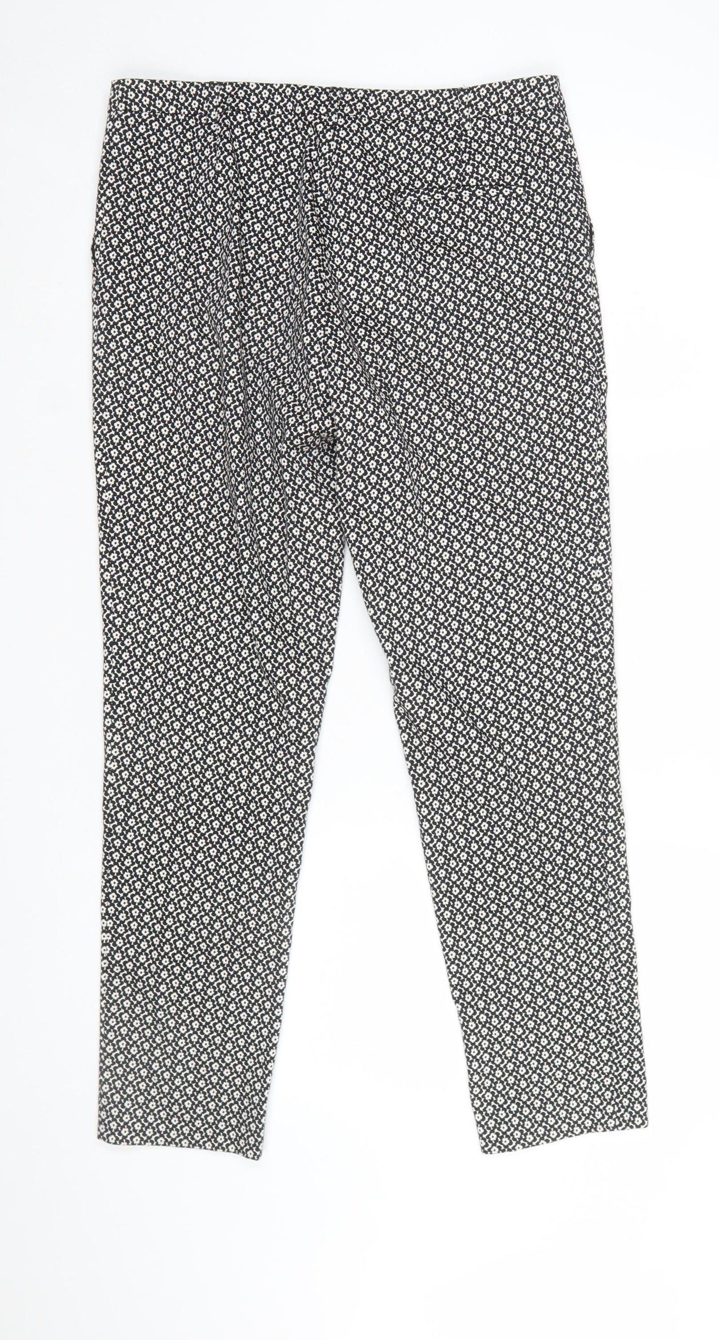 Oasis Women Black White Floral Cotton Slim Trousers Size 12