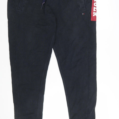 Tommy Hilfiger Men Black Jogger Trousers L Logo Elastic Waist