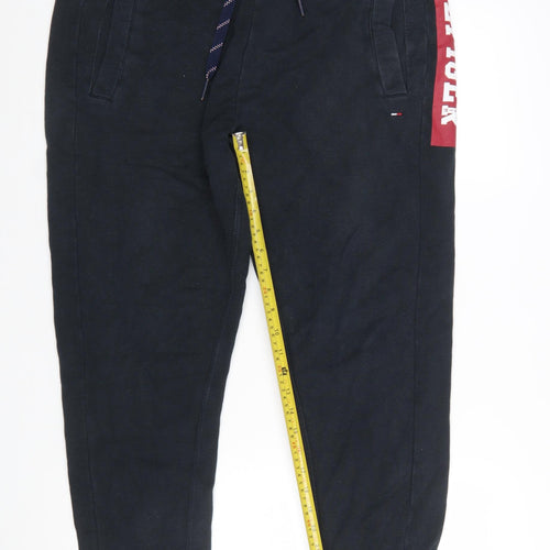 Tommy Hilfiger Men Black Jogger Trousers L Logo Elastic Waist