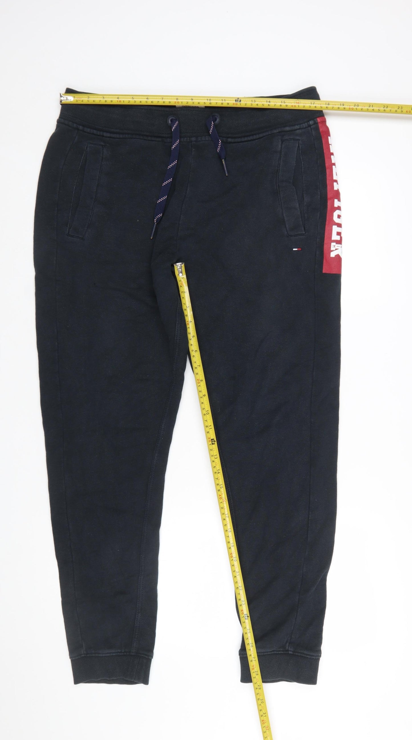 Tommy Hilfiger Men Black Jogger Trousers L Logo Elastic Waist