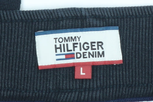 Tommy Hilfiger Men Black Jogger Trousers L Logo Elastic Waist