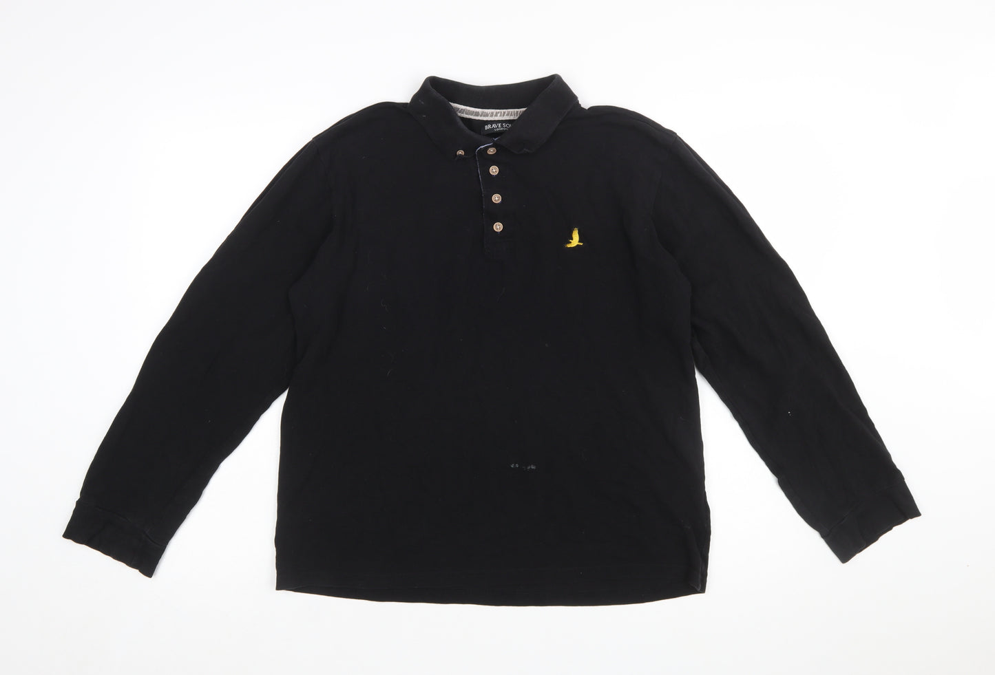 Brave Soul London Men's Black Long Sleeve Cotton Polo L