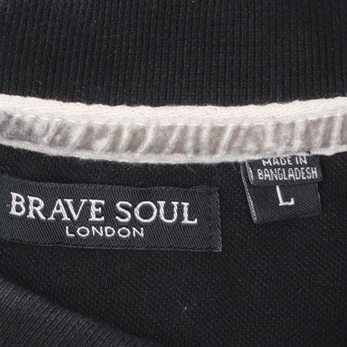 Brave Soul London Men's Black Long Sleeve Cotton Polo L
